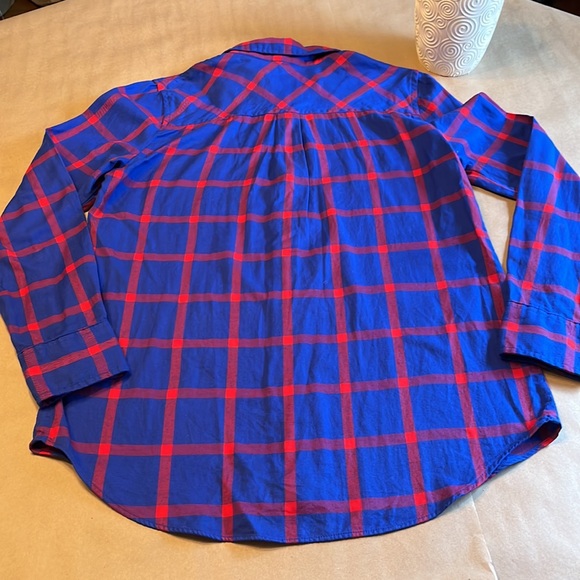 Women’s J Crew Boy Fit Flannel Shirt Size Small Blue and Red - Picture 7 of 8